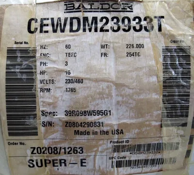 NEW BALDOR CEWDM23933T MOTOR 15HP 230/460V 1765RPM 254TC 1-5/8" DIA.