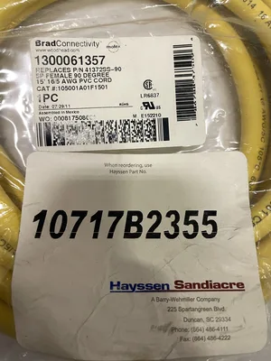 Brad Connectivity Mini-Change 1300061357 5-Pin Female 90 Degree 15′ Cordset -NIB