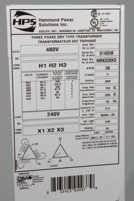 Hammond Power Solutions 30KVA Dry Type Transformer