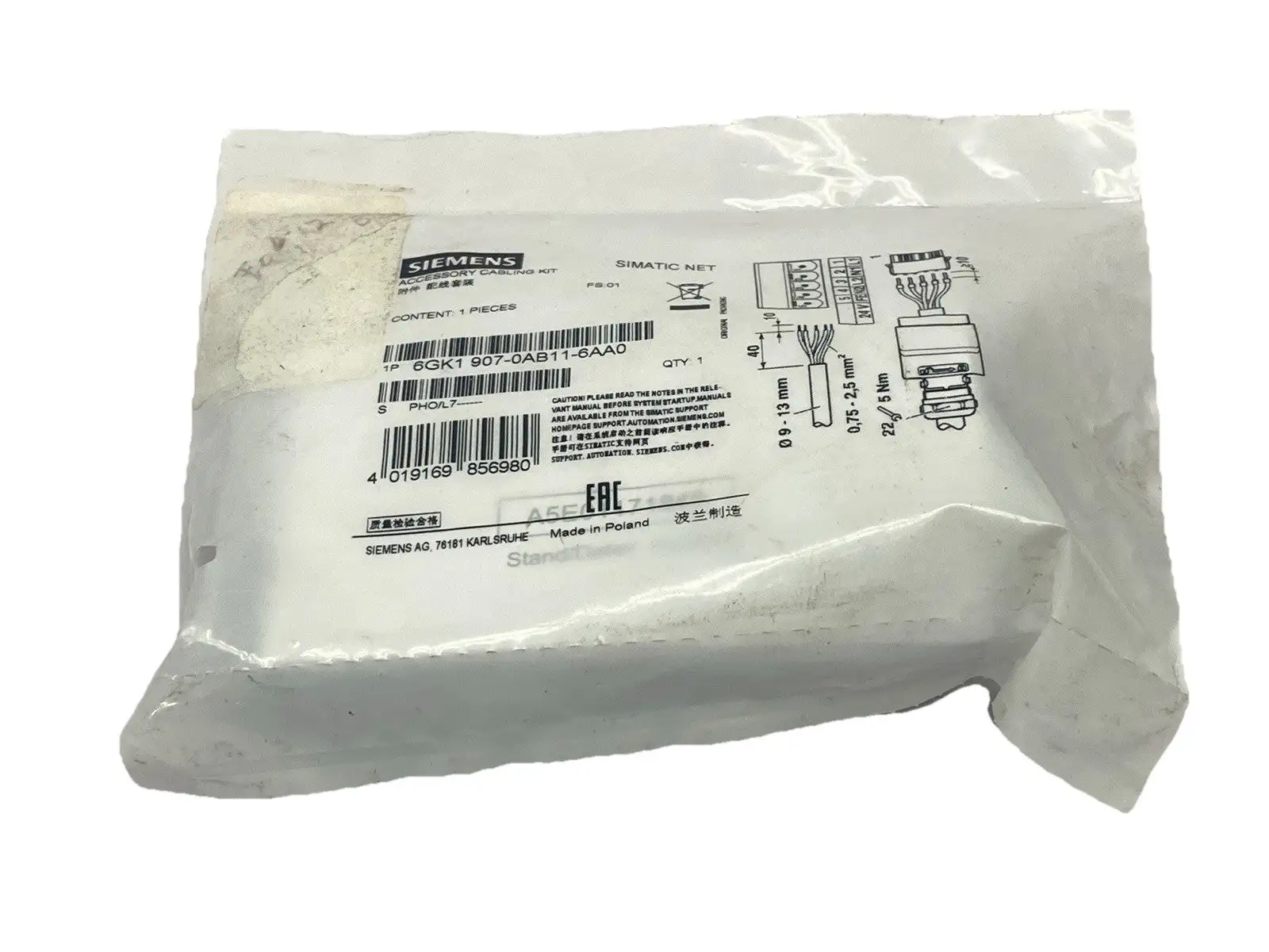 6GK1 907-0AB11-6AA0 | Siemens  Power Plug PRO 5-Pole Connector - New