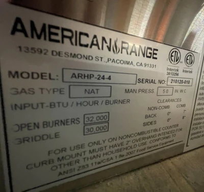 130-0134 American Range ARHP-24-4 4 Burner Countertop Hot Plate