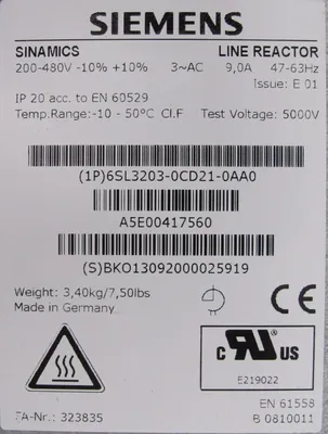 USED SIEMENS 6SL3224-0BE23-0UA0 POWER MODULE 240 6SL3203-0CD21-0AA0