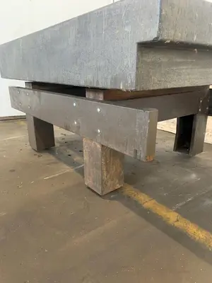 48" X 72" X 10" MICRO-FLAT GRANITE SURFACE PLATE W/ STARRETT BASE. STOCK # 1170823.