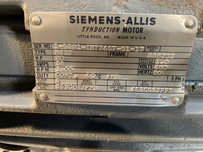 Siemens Allis 20 hp, 1800 rpm, electric motor