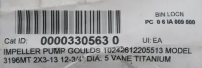 USED GOULDS 3196MT IMPELLER 12-3/4" 2X3-13 5 VANE