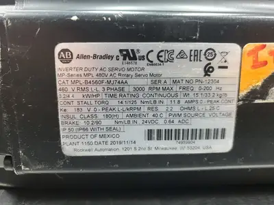 USED Allen-Bradley MPL-B4560F-MJ74AA Inverter Duty Servo Motor, 4.4HP