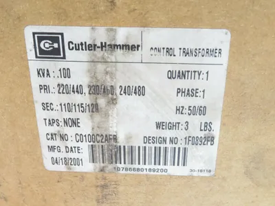 NEW CUTLER HAMMER C0100C2AFB CONTROL TRANSFORMER 100VA
