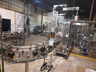Complete KOSME Bottling Line Includes Depalletizer, Barifill Glass Filler & Flexa Labeler