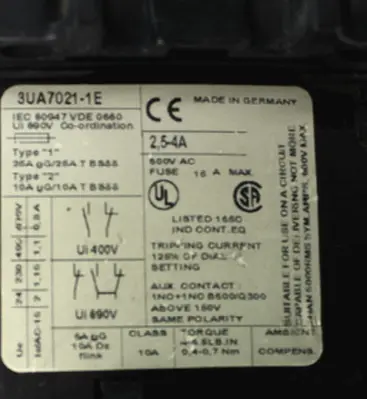 USED SIEMENS 3UA7021-1E