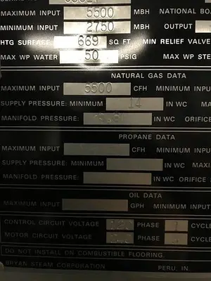 USED 1988 BRYAN BOILER 5.5 MILLION BTU RV550-W