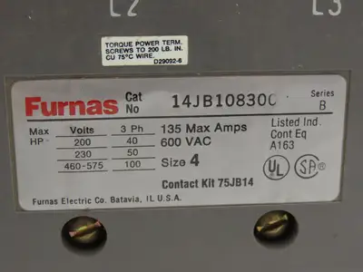 Furnas 14JB108300 Motor Starter 135A 600VAC 3ph 100Hp NEMA 4 120V Coil