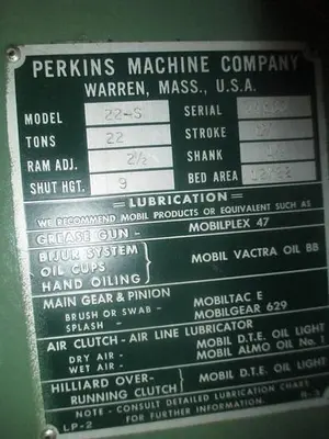1687-230 Perkins 22 Ton HIGH SPEED Gap Frame, High Speed Flywheel  Power Press, Model 22-S