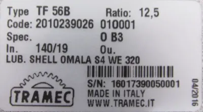 NEW TRAMEC TF56B GEAR REDUCER 12.5:1