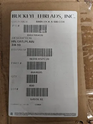 400 Count Buckeye Threads Inc. 3/4-10 Hex Nuts Grade 5 Plain NUHER5PC20 New NIB