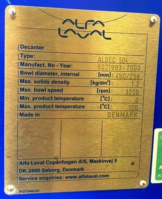 Alfa-Laval ALDEC 504 decanter centrifuge, 316SS.
