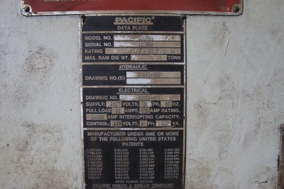 Pacific 500R20 Shear, Cap: 20' x 1/2" (LOCATION: Schertz, TX)