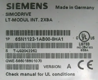 USED SIEMENS 6SN1123-1AB00-0HA1 SIMODRIVE LT-MODULE VER.A 6SN1118-1NH01-0AA1 B