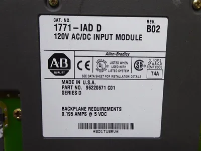 Allen Bradley 1771-IAD/D 120V AC/DC Input Module w/o Terminal Block Rev B02 Used