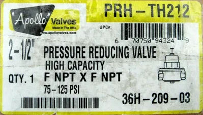 NEW APOLLO VALVES 36H-209-03 PRESSURE REDUCING VALVE 2-1/2" PRH-TH212 36H20903