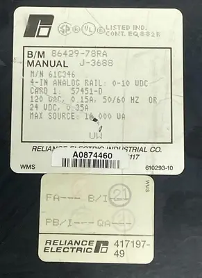 USED RELIANCE ELECTRIC 61C346