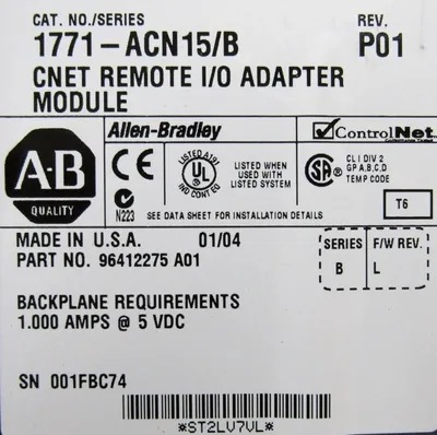 USED ALLEN BRADLEY 1771-ACN15/B REMOTE I/O ADAPTER 1771ACN15 SER B