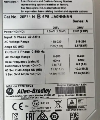 USED Allen-Bradley 20F11ND3P4JA0NNNNN