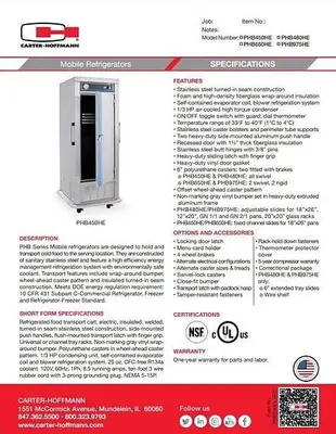 Used CARTER-HOFFMANN PHB480 Food Storage & Transportation Georgia US | Southeast Equipment Sales #925558
