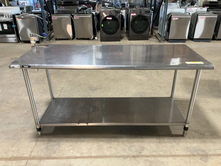 Used SAUBER SELECT PA8372 STAINLESS STEEL COMMERCIAL WORK TABLE 72” W/CAN OPENER Food Prep Tables Michigan US | Miedema Asset Management Group #1580131