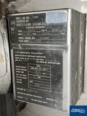 USED Buss ChemTech 430 Sq Ft Buss SMS Thin Film Evaporator, 316L S/S, 32/176#