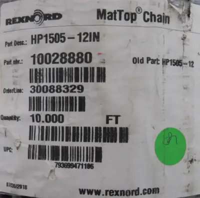 NEW REXNORD HP8505-12IN MATTOP CHAIN 10028880 10FT x 12IN