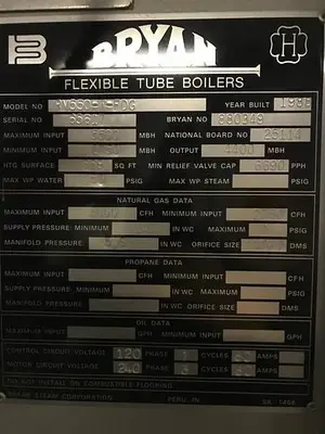 USED 1988 BRYAN BOILER 5.5 MILLION BTU RV550-W