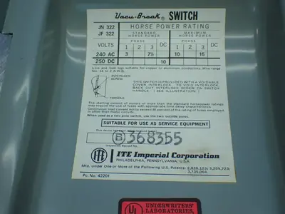 Used ITE IMPERIAL JU322 Relays & Switches Ohio US | HGR 24 #879683