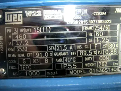 WEG W22 NEMA 3-Phase Premium IEEE 15HP Motor NEW Z5