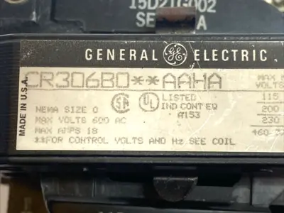 Used GE Magnetic Motor Starter NEMA Size 0 18A 600V 120V Coil B406 Heater Starters Michigan US | Maverick Industrial Sales #1400473
