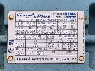 Used TECO-WESTINGHOUSE PDH10004TE5N Motors (misc) British Columbia CA | Lenmark #246481