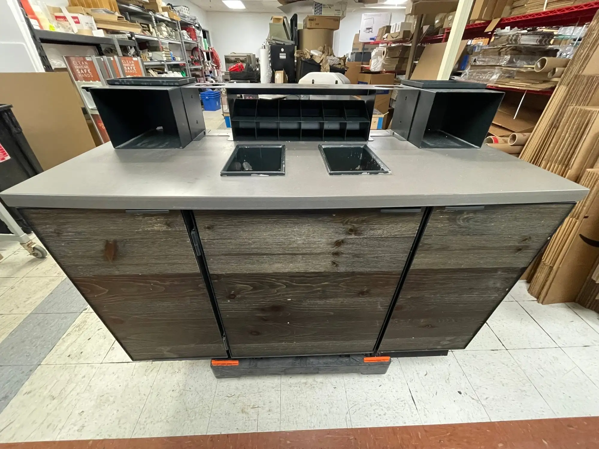 Used Falcon Restaurant Supply Used 3 Door Condiment Drink Station Cabinet Wooden Laminate - SB Underbar Equipment Illinois US | Falcon Restaurant Supply #1376304