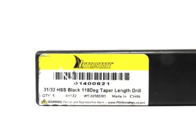 NEW INTERSTATE 31/32 HSS BLACK 118DEG TAPER LENGTH DRILL