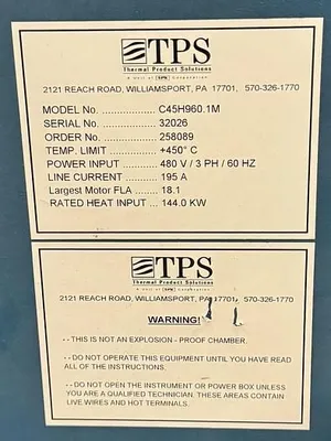 Electric Walk In Ovens, SS Interior “Class A” 450F