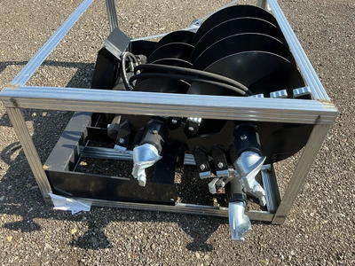 New JCT Hydraulic Auger Skid Steer Attachment, Universal Quick Attach, comes with 8”, 12”, and 18” a...