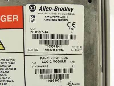 Allen Bradley 2711P-B7C4A8 PanelView Plus 700 Graphic Touch Terminal 2711P-RDB7C