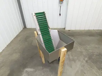 Stainless Hopper Small Parts Feeder Floorbin Elevator 8"x 48"H Conveyor 220V 1PH