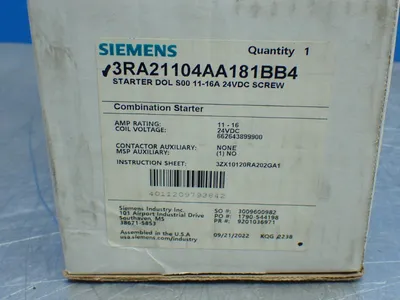 New | in-Stock SIEMENS 3RA21104AA181BB4 Starters Ohio US | HGR 24 #1070283