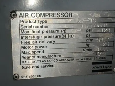 Used 1990 ATLAS COPCO GA 18 Rotary Screw & Sliding Vane Air Compressors Ohio US | HGR 24 #1744297
