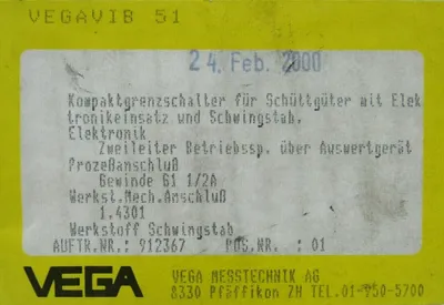NEW VEGA VIB51.XZGAANTK LEVEL SWITCH VIB51XZGAANTK 912367-001