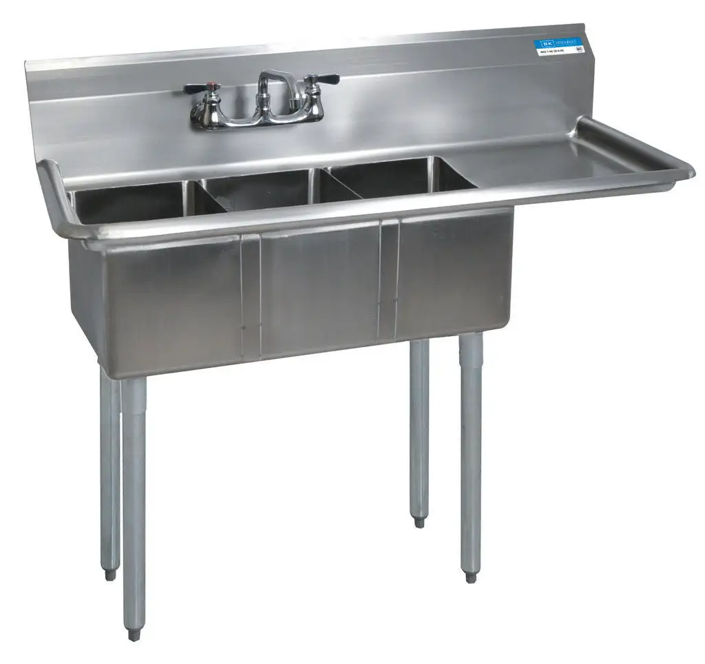 Compass 3 Compartments Convenience  Store Sink 15" Right Drainboard 10" x 14" x 10" D Bowls