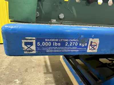5,000 LBS X 96" X 48" BISHAMON HYDRAULIC SCISSOR LIFT TABLE WITH ROLLER CONVEYOR TOP, 115 VOLT: STOCK #20963