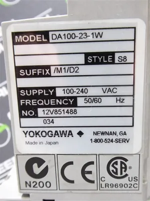Yokogawa DA100-23-1W Darwin Data Acquisition Sub Unit Style S8 Used