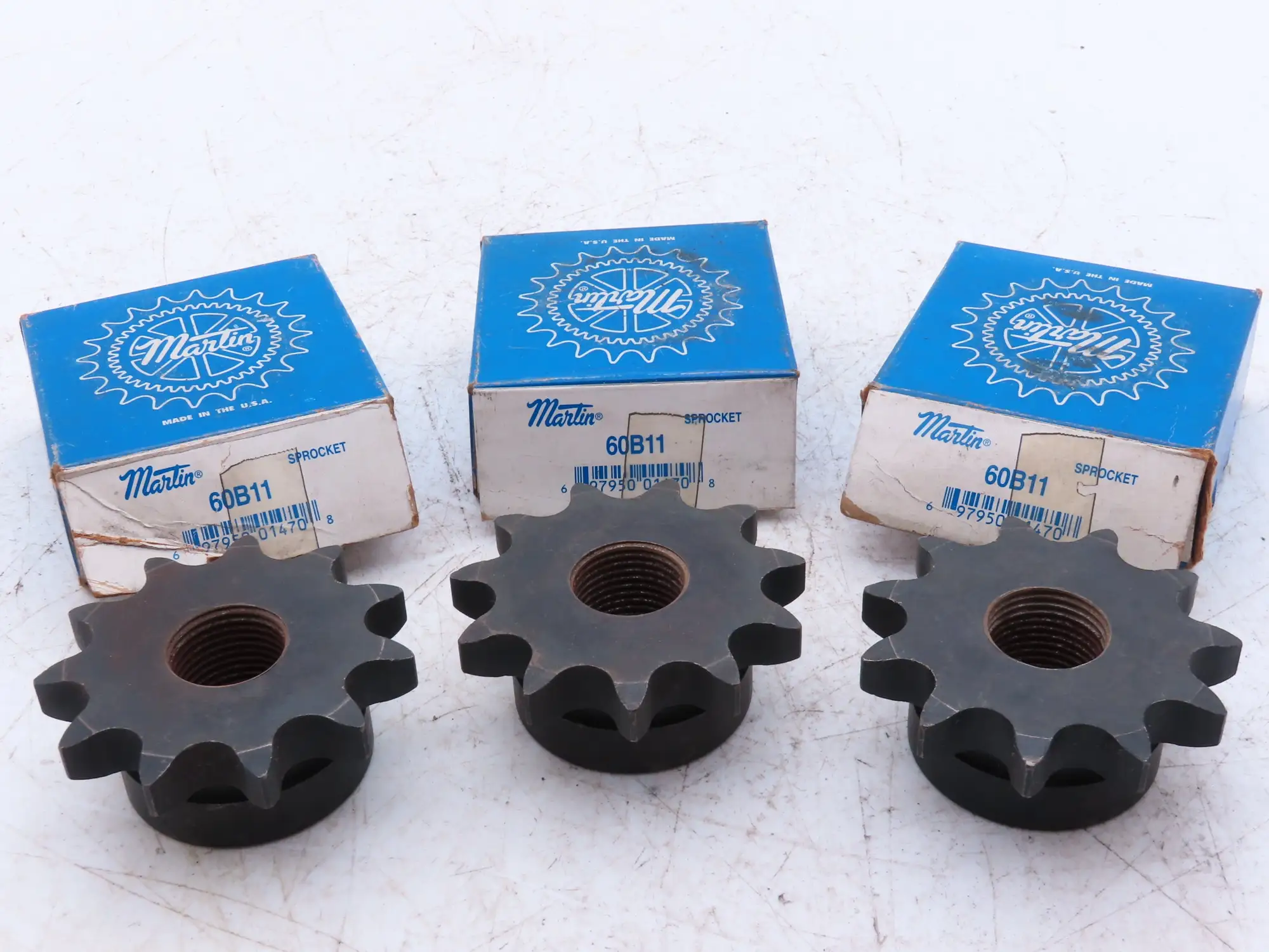 Martin 60B11 #60 Roller Chain Sprocket 11-Tooth 1" Threaded Bore  Lot of 3