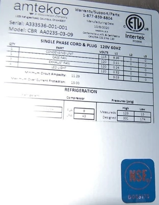 142-0896 Amtekco 4’ Self Contained Full Service Bakery Deli Cooler Case