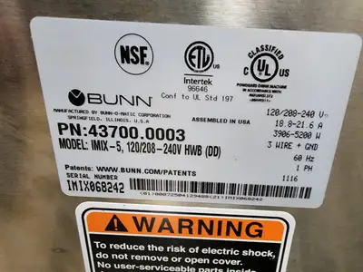 Used Bunn IMIX-5 (43700.0003) Coffee Equipment Illinois US | Falcon Restaurant Supply #1376841